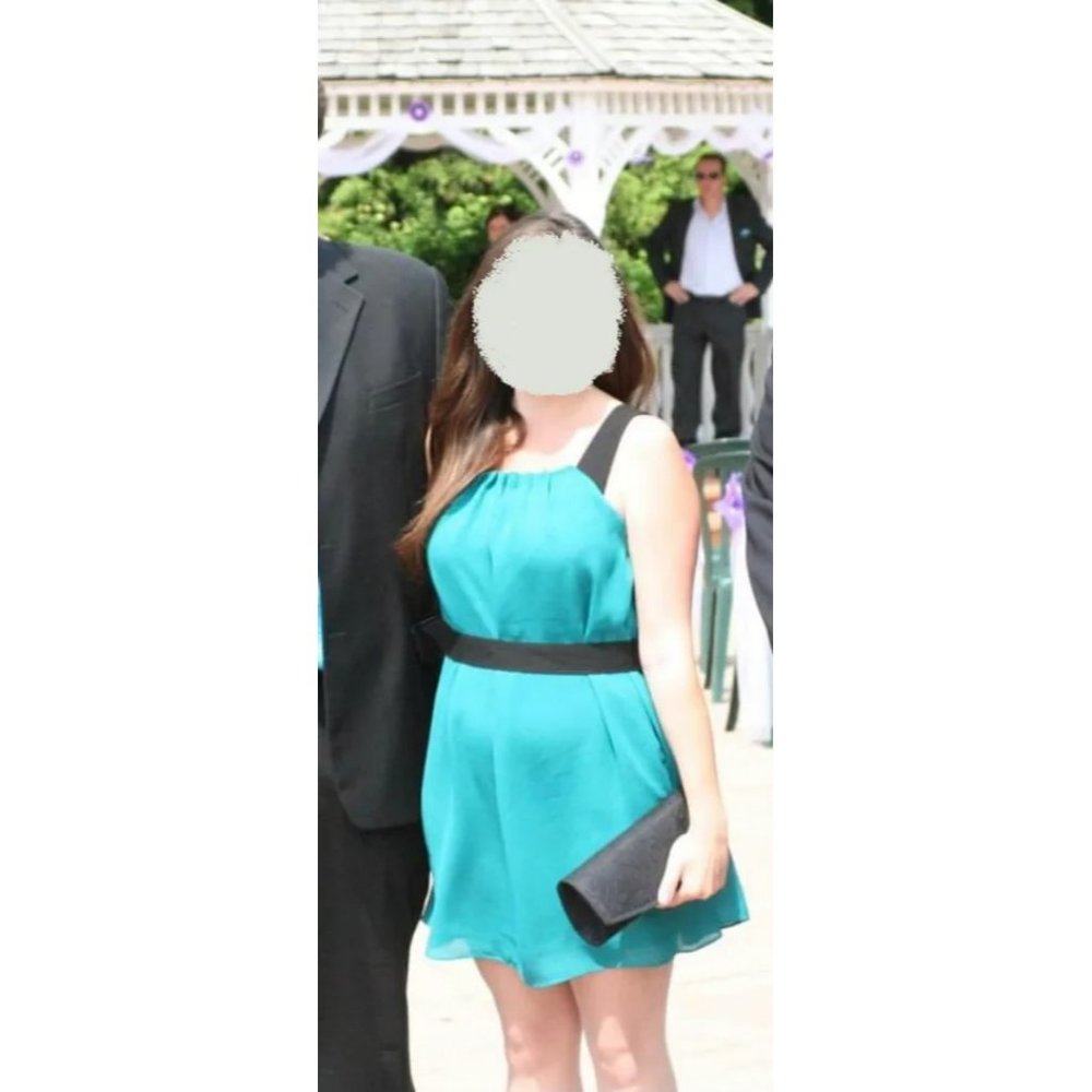 Teal Blue Dress with Black Tie